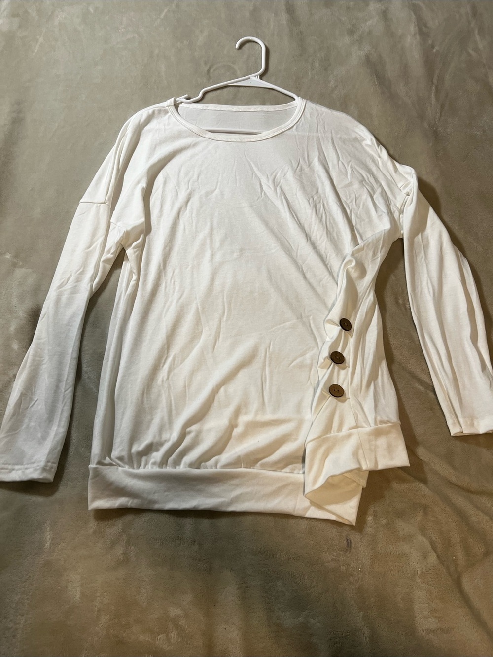 NEW Women's White Button-Side Long Sleeve Top